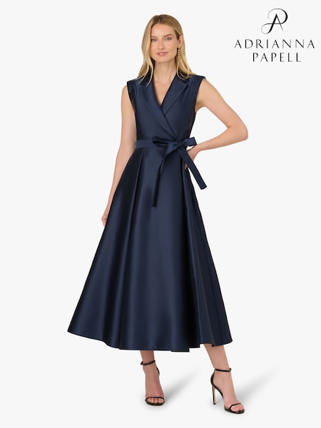 Adrianna Papell Blue Petite Lapel Mikado Ankle Dress (V58832) | £249