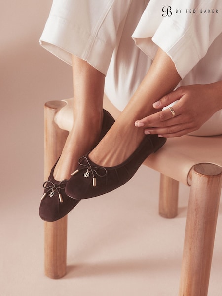 Chocolate Brown - B By Ted Baker Leather Round Toe Charm Detail Ballet Flats