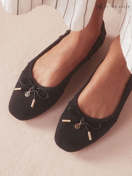 Navy - B By Ted Baker Leather Round Toe Charm Detail Ballet Flats