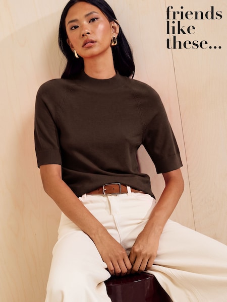 Chocolate Brown - Friends Like These High Neck Knit Top