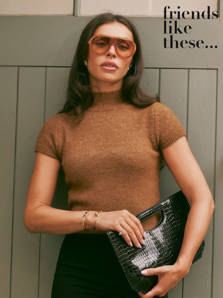 Caramel Brown - Friends Like These Cap Sleeve Knit T-shirt