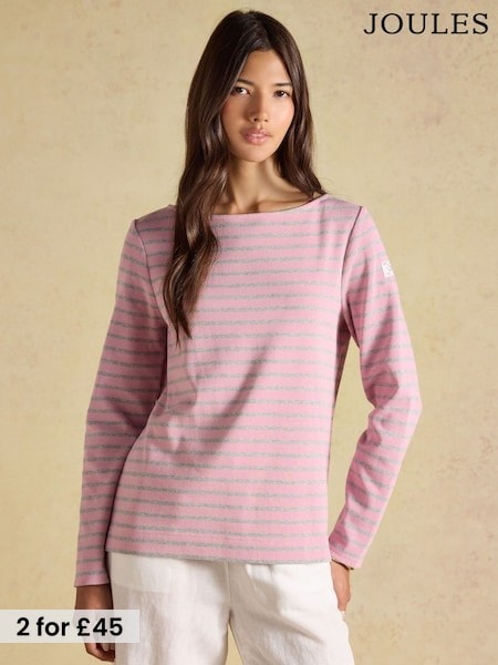 Pink & Grey Marl - Joules Harbour Striped Boat Neck Breton Top