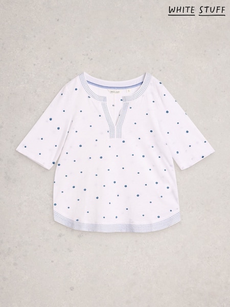 White Stuff White Weaver Notch Embroidered T-Shirt (V59164) | £49