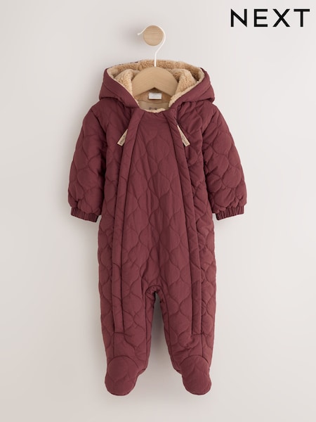 Burgundy Red - Quilted Hooded Nylon Pramsuits (0-18mths)
