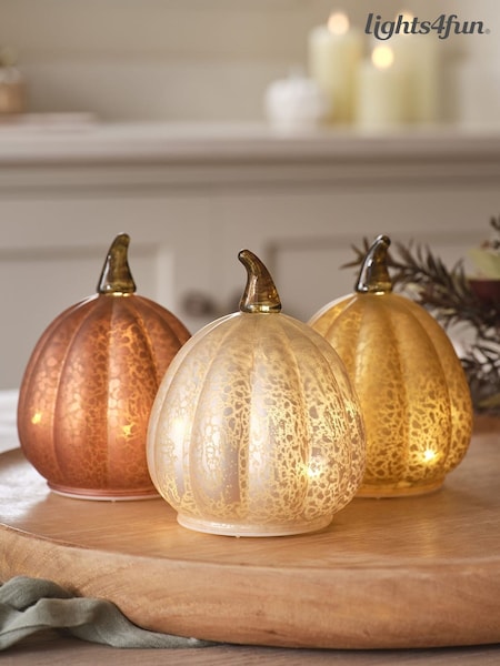 Lights4fun Set Of 3 Autumnal Glass Pumpkins