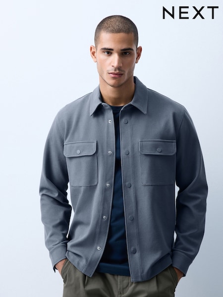 Mid-Blue - Regular Jersey Twill Popper Shacket