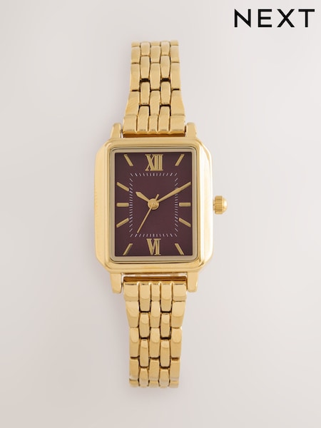 Gold Tone - Burgundy Dial Bracelet Watch