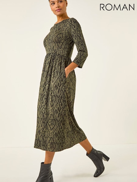 Roman Green Abstract Midi Dress (V59688) | £48