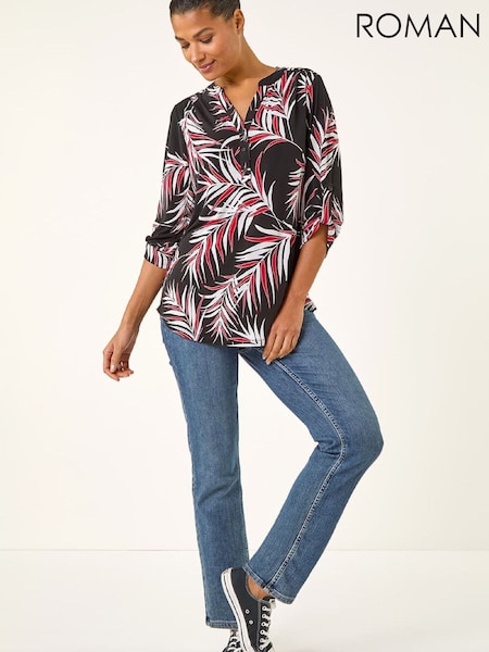 Roman Red Textured Leaf Puff Print Shirt (V59711) | £42