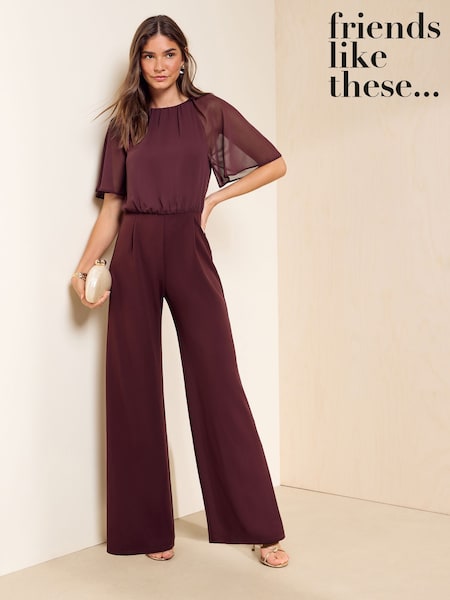 Aubergine Purple - Friends Like These Chiffon Flutter Sleeve Jumpsuit