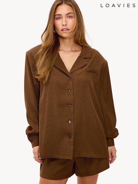 LOAVIES Retro Flavour Blazer Shape Brown Blouse (V59967) | £54