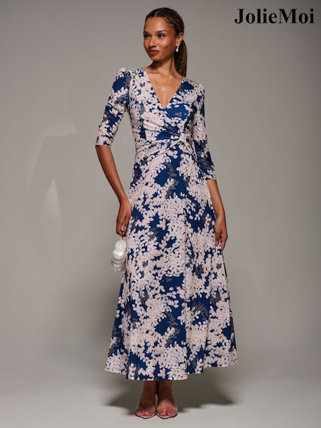 Jolie Moi Blue Jersey Fit & Flare Maxi Dress (V60092) | £78