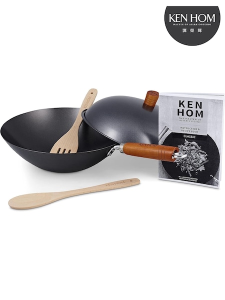 Ken Hom Black Carbon Steel Non Stick Wok Set 31cm (V60100) | £45