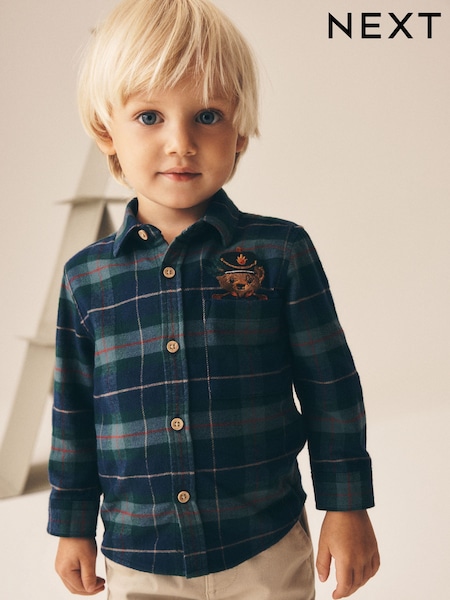 Green/Navy Character - Long Sleeve Tartan Check Shirt (3mths-10yrs)