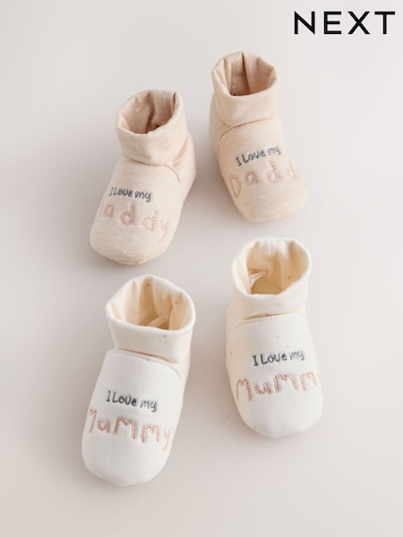 Neutral - I Love My Mummy / Daddy Sock Top Bootie 2 Pack (0-18mths)