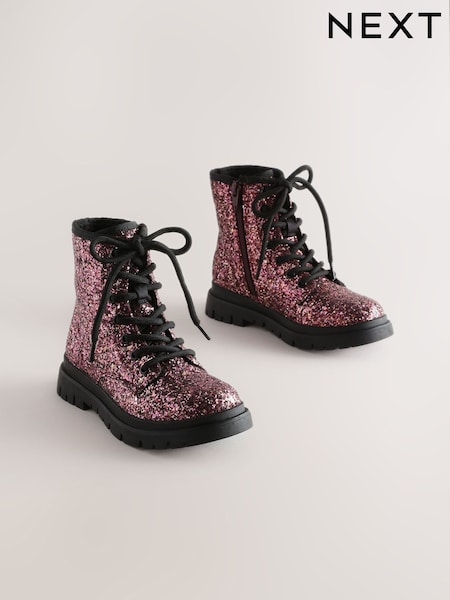 Pink Glitter - Warm Lined Lace-up Boots