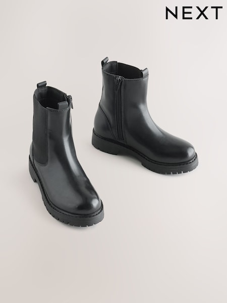Black - Leather Chunky Chelsea Boots