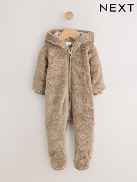 Brown - Fleece Hooded Baby Pramsuit