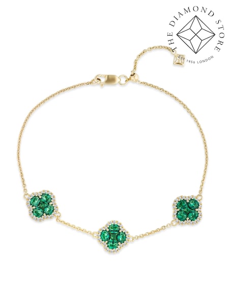 The Diamond Store Green Alegria 3 Clover Lab Emerald Bracelet 2.25ct in 18k Gold Vermeil (V60566) | £454