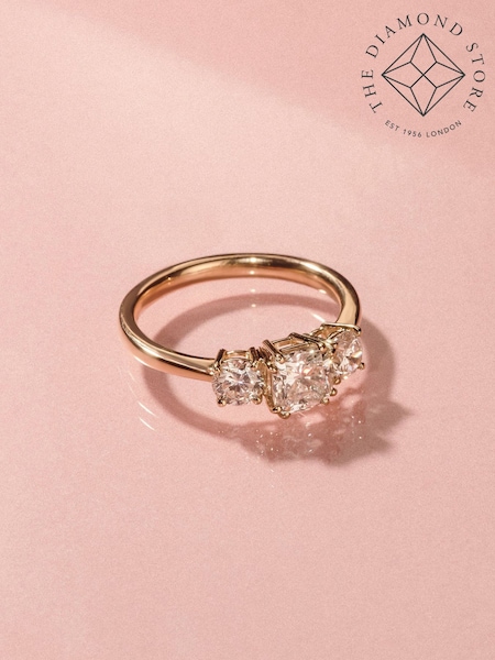 The Diamond Store White Evoke 3 Stone Emerald Cut Lab Diamond Ring 0.50ct in 18K Gold Vermeil (V60571) | £312