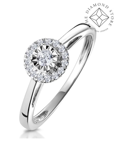 The Diamond Store White Masami Lab Diamond Engagement Ring 0.20ct Pave Set Halo in 925 Sterling Silver (V60590) | £188