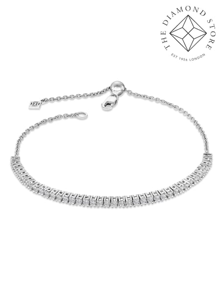 The Diamond Store White Adjustable Lab Diamond Tennis Bracelet 1.00ct in 925 Silver (V60591) | £378