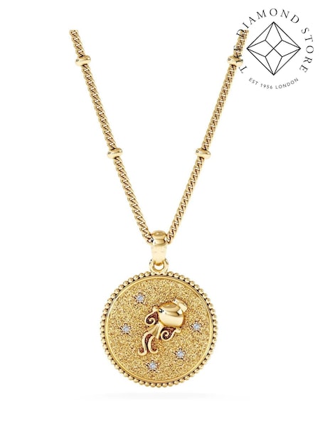 The Diamond Store Gold Zodiac Aquarius Necklace Medallion Lab Grown 0.02ct in 18K Gold Vermeil (V60599) | £169