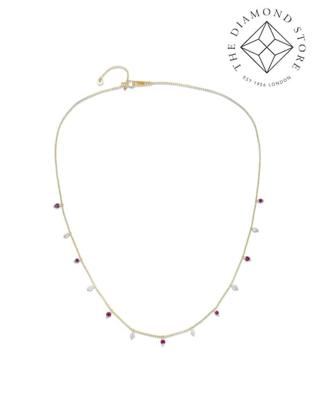 The Diamond Store Red Vivara Lab Ruby and Lab Diamond Necklace Set in 9K Yellow Gold (V60613) | £701
