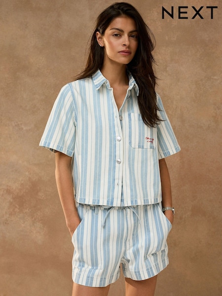 Blue/White Stripe - Short Sleeve Denim Shirt