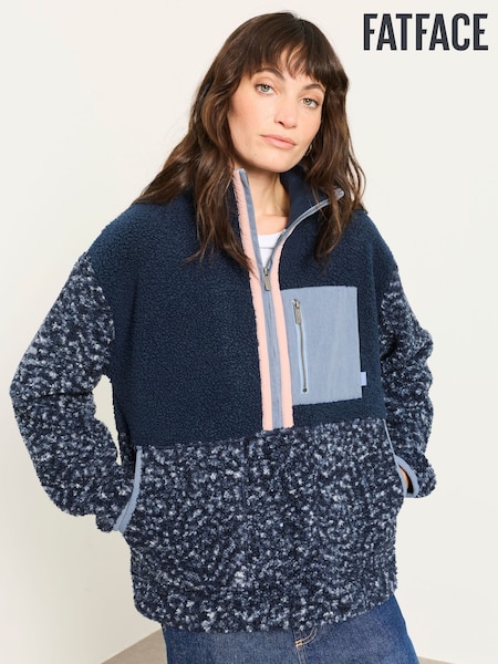 Navy - Fatface Colourblock Half Neck Fleece