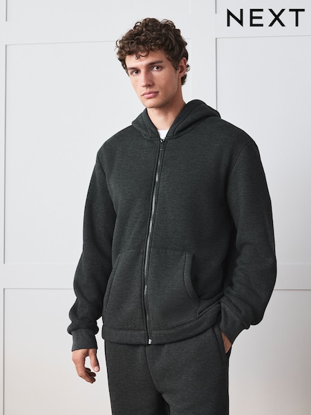 Charcoal Grey - Zip Through Supersoft Borg Lined Hoodie