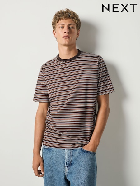 Brown - Regular Horizontal Stripe Supima T-shirt