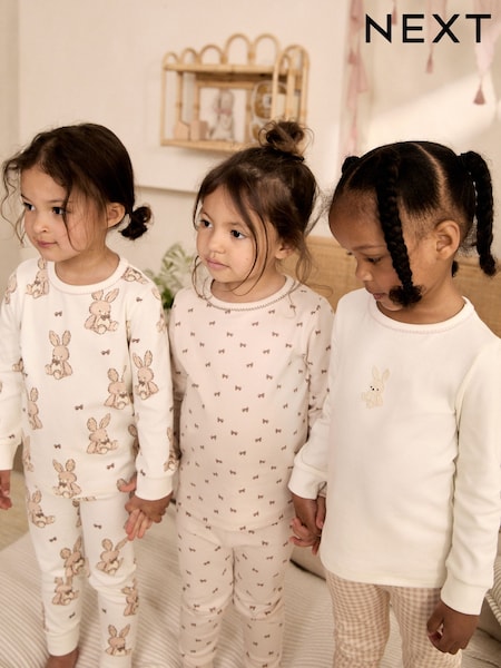 Neutral Bunny Print - Snuggle Pyjamas 3 Pack (9mths-12yrs)