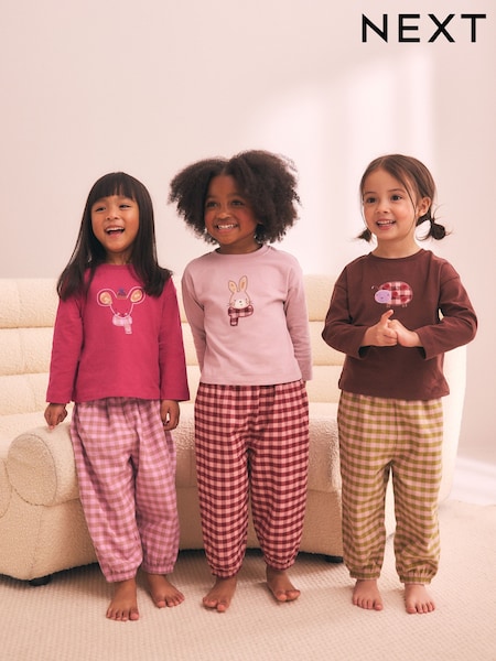 Pink/Green - Woven Jogger Pyjamas 3 Pack (9mths-12yrs)