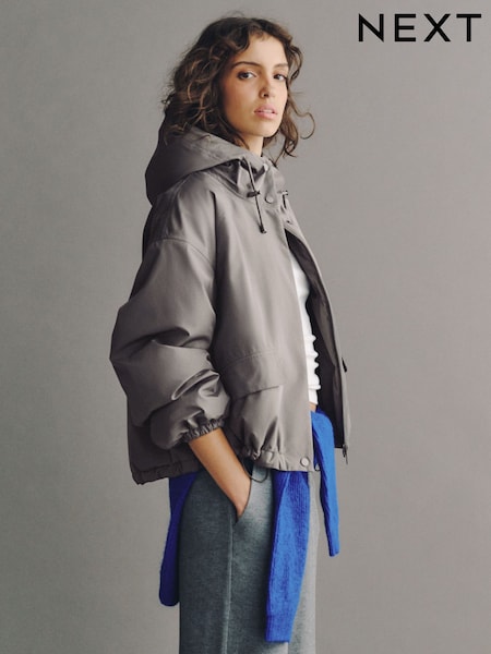 Grey - Funnel Neck Hooded Waterproof Bomber Jacket