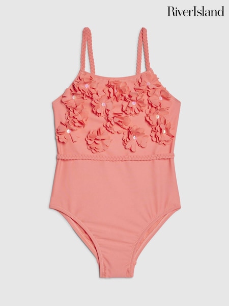 Coral Pink - River Island 3d Flower Swimsuit
