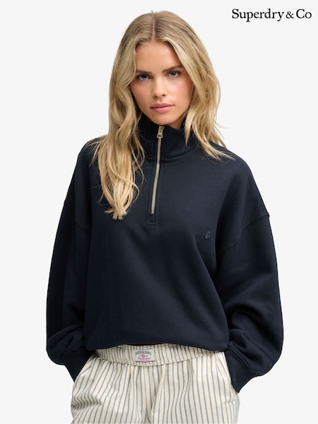 Blue - Superdry Monogram Half Zip Sweat Top