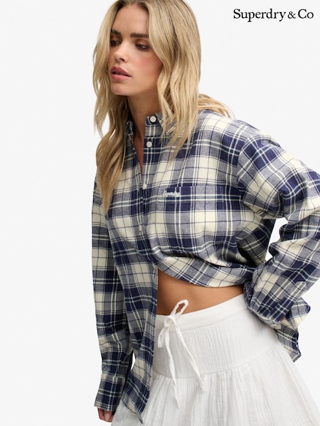 Blue - Superdry Check Flannel Relaxed Shirt