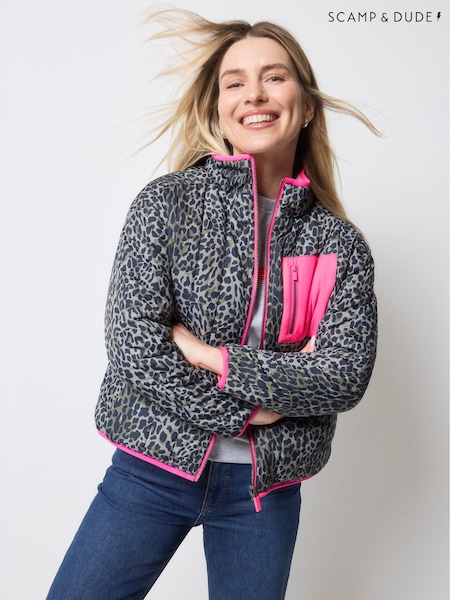 SCAMP & DUDE Green Reversible Quilt and Borg Wild Leopard and Lightning Bolt Coat (V61584) | £149