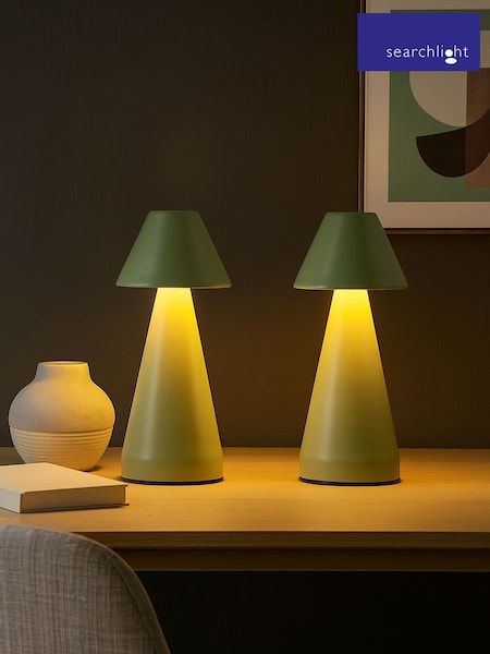 Searchlight Green Rechargeable Cone Table Lamps 2 (V61591) | £20