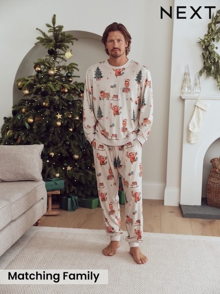 Oatmeal Hamish The Highland Cow - Regular Family Matchback Christmas Cosy Long Sleeve Pyjamas