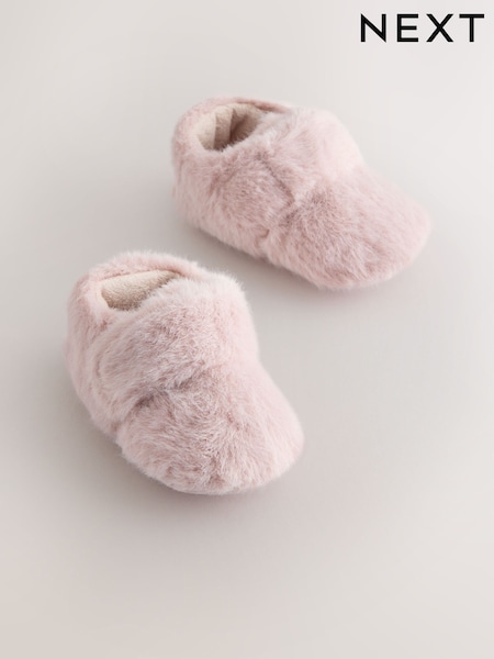 Pink Fur - Baby Cosy Touch Fasten Slippers (0-24mths)