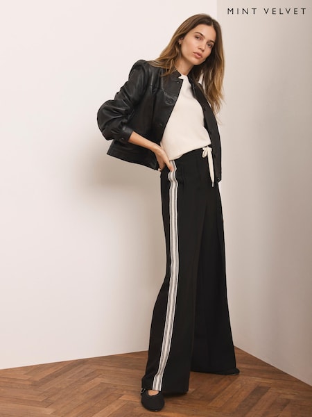 Mint Velvet Black Crochet Trim Wide Trousers (V61794) | £110