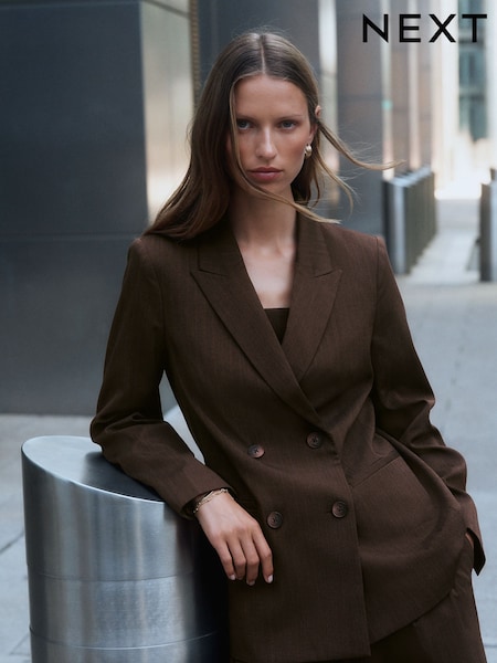 Chocolate Brown - Stripe Double Breasted Blazer