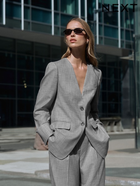 Light Grey - Tailored Collarless Jacket