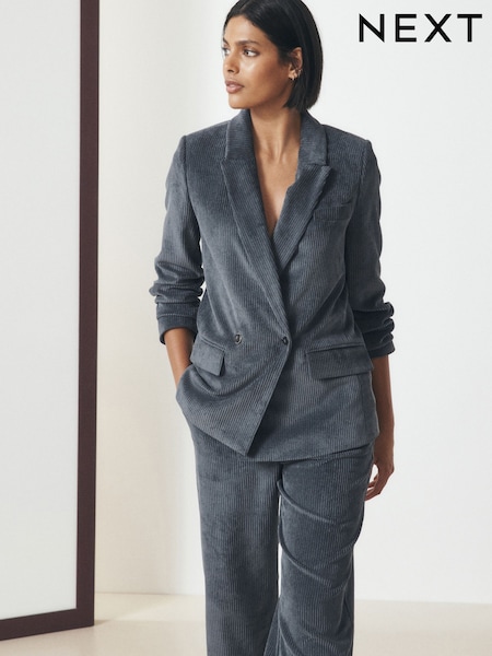 Slate Grey - Cord Double Breasted Relaxed Blazer