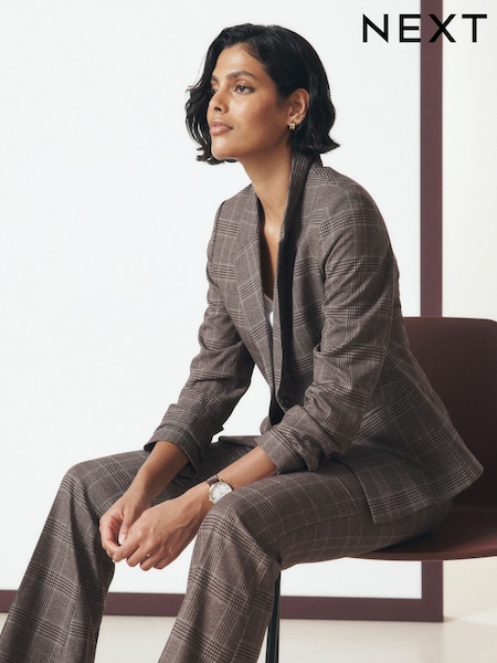 Brown - Check Single Breasted Blazer