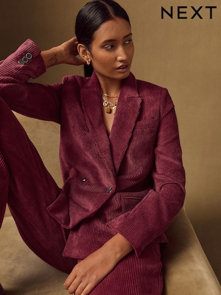 Burgundy Red - Cord Double Breasted Relaxed Blazer