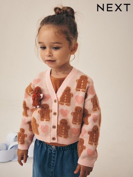 Pink Gingerbread - Christmas Cardigan (3mths-7yrs)