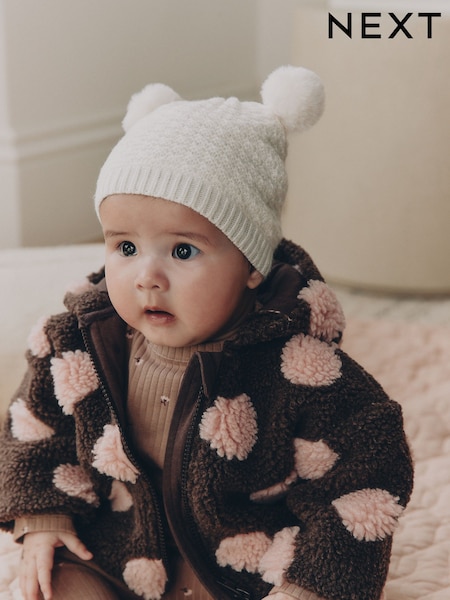 White Pointelle - Double Pom Baby Beanie